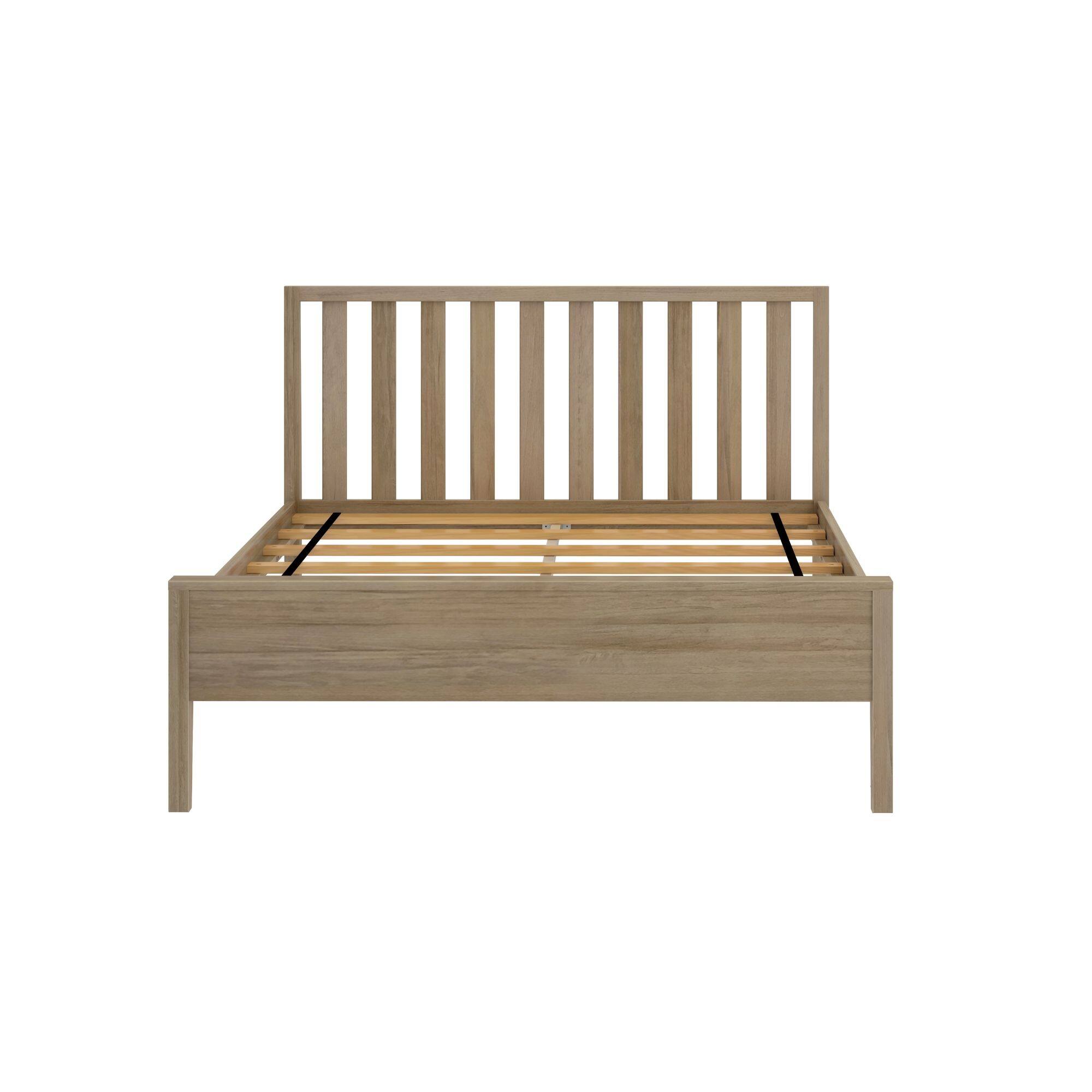 Alt View 3. Plank+Beam - Scandinavian Full-Size Bed with Slatted Headboard, Blonde - Blonde.