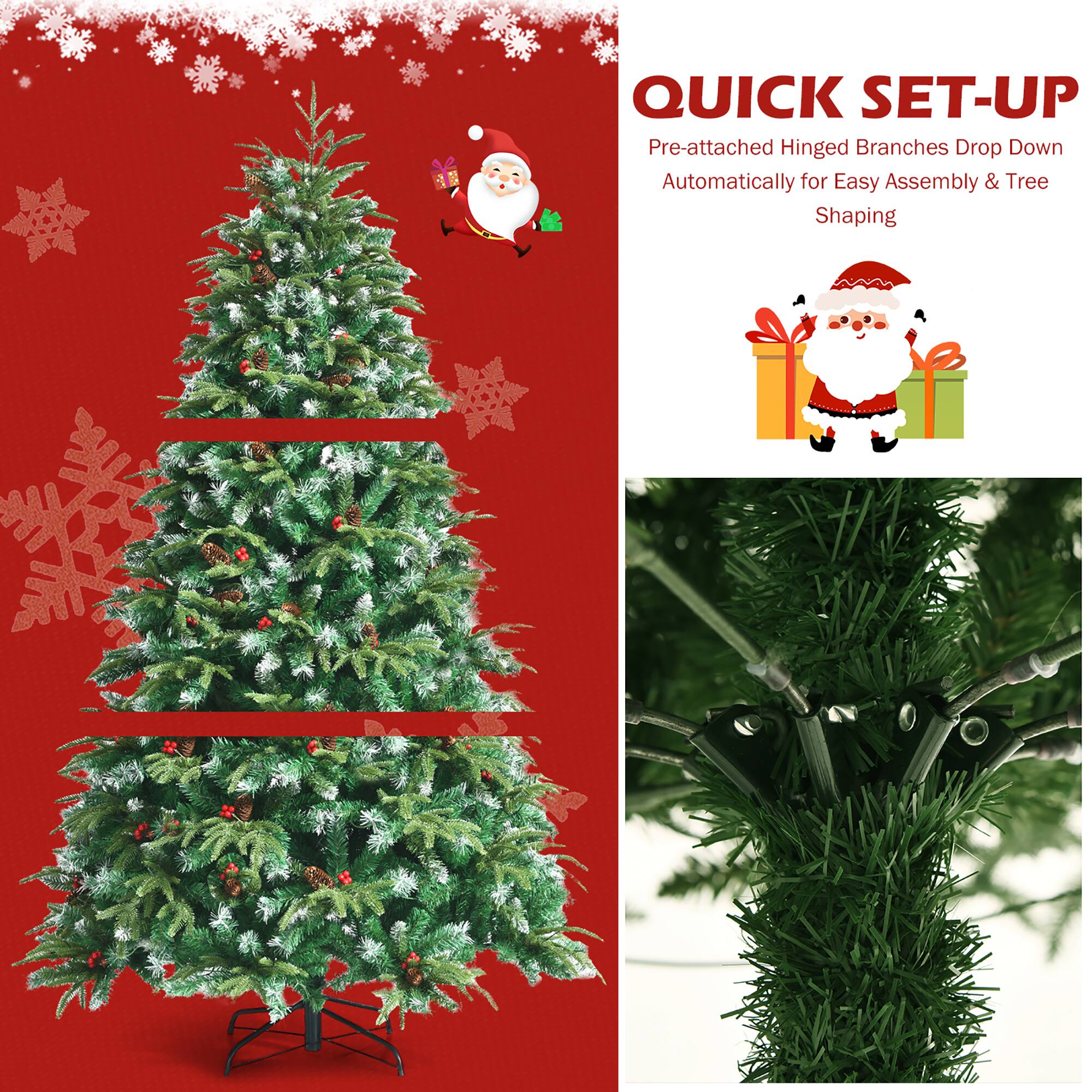 Quick Set-Up: Pre-attached Hinged Branches Drop Down Automatically for Easy Assembly & Tree Shaping