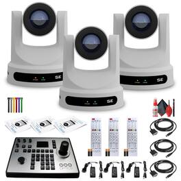 3 x PTZOptics Move SE PTZ Camera with 30x Optical Zoom (White)+ PTZOptics PT-JOY-G4 Controller