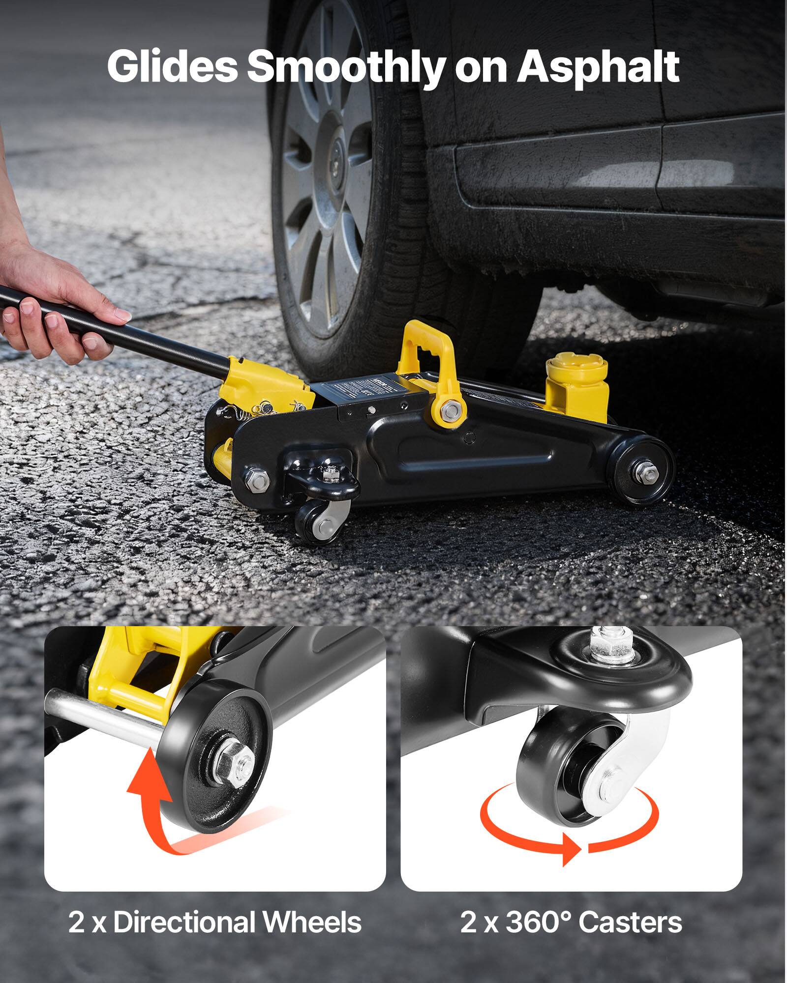Glides Smoothly on Asphalt  
2 x Directional Wheels  
2 x 360° Casters