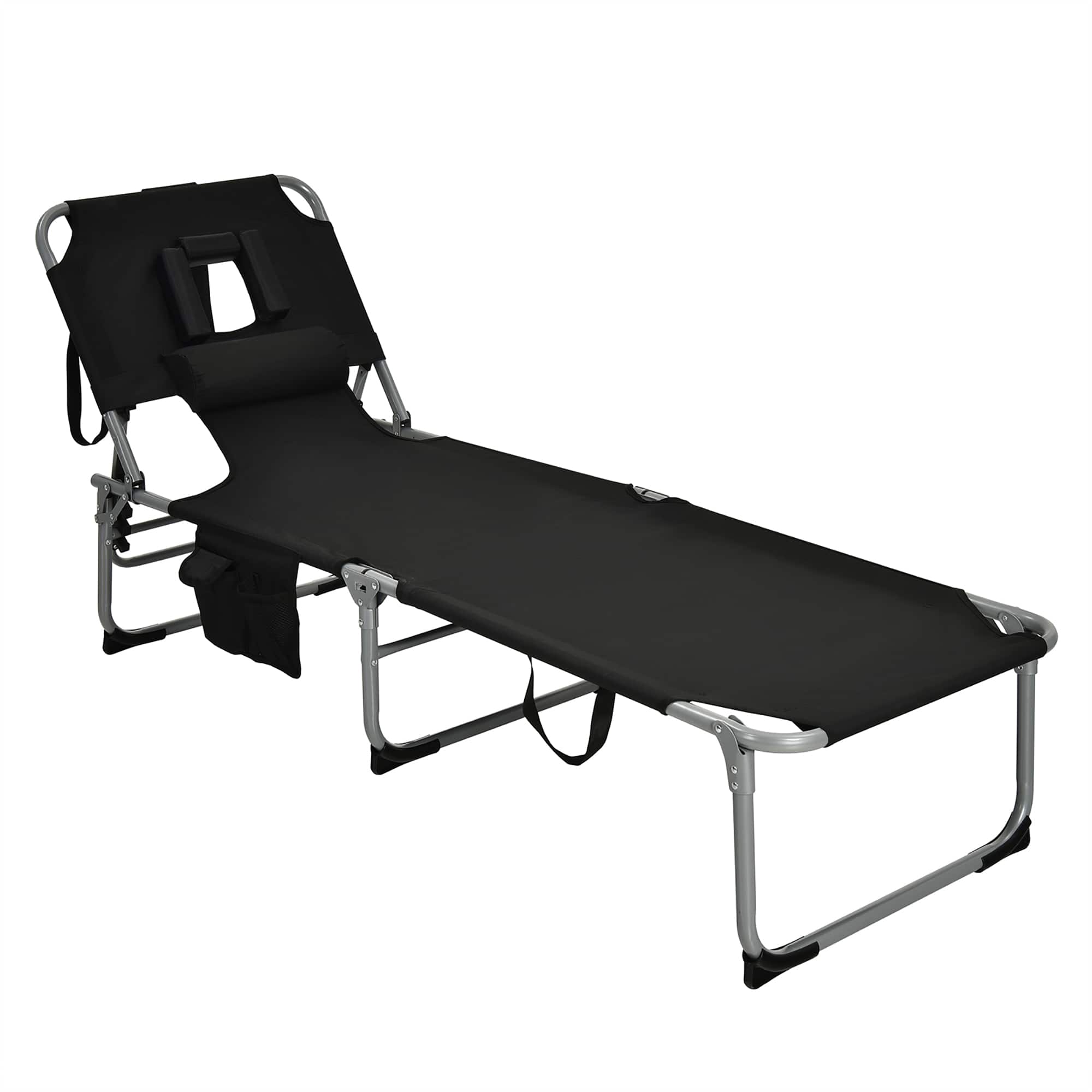 Costway - Outdoor Beach Lounge Chair Folding Chaise Lounge with Pillow - Black