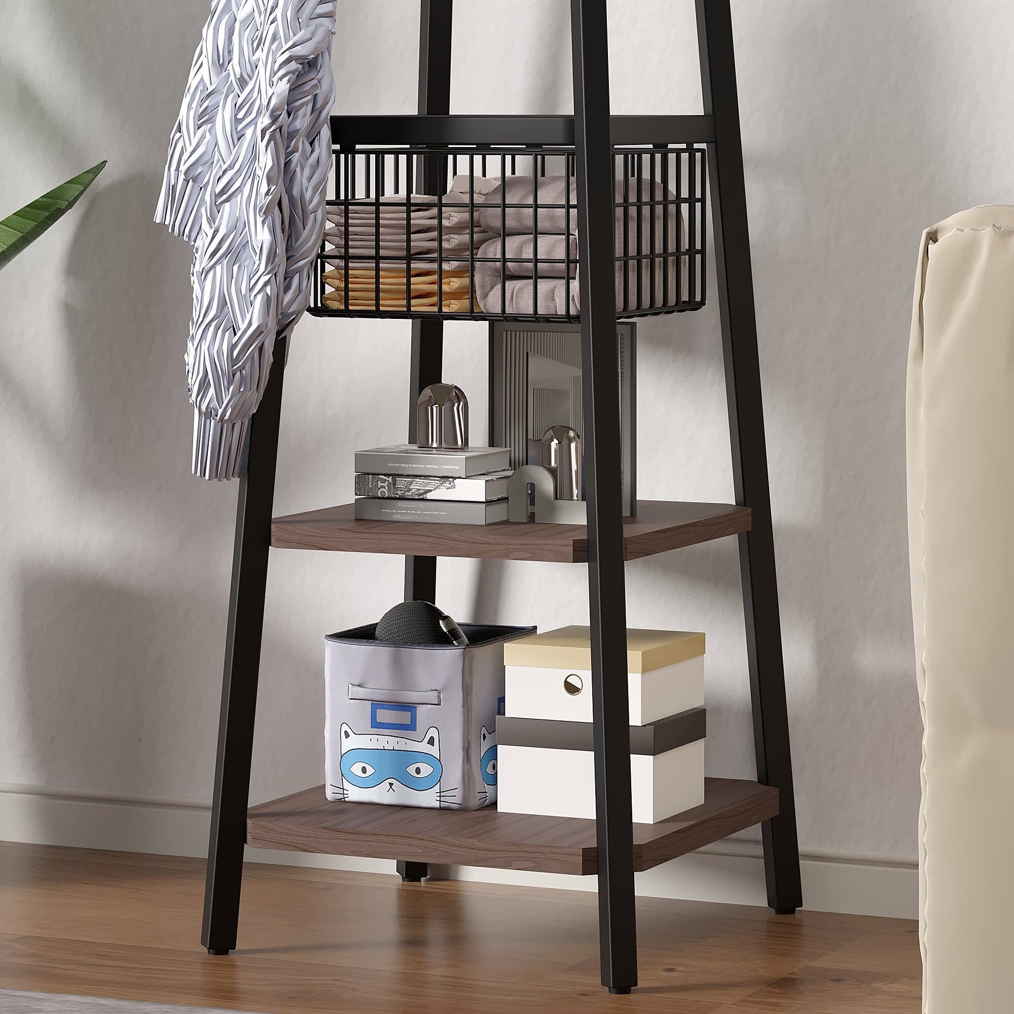 Alt View 1. Vecelo - Freestanding Entryway Coat Rack with Storage Basket and Hooks, Modern Hall Tree Organizer with Hanging Rods - Grey.