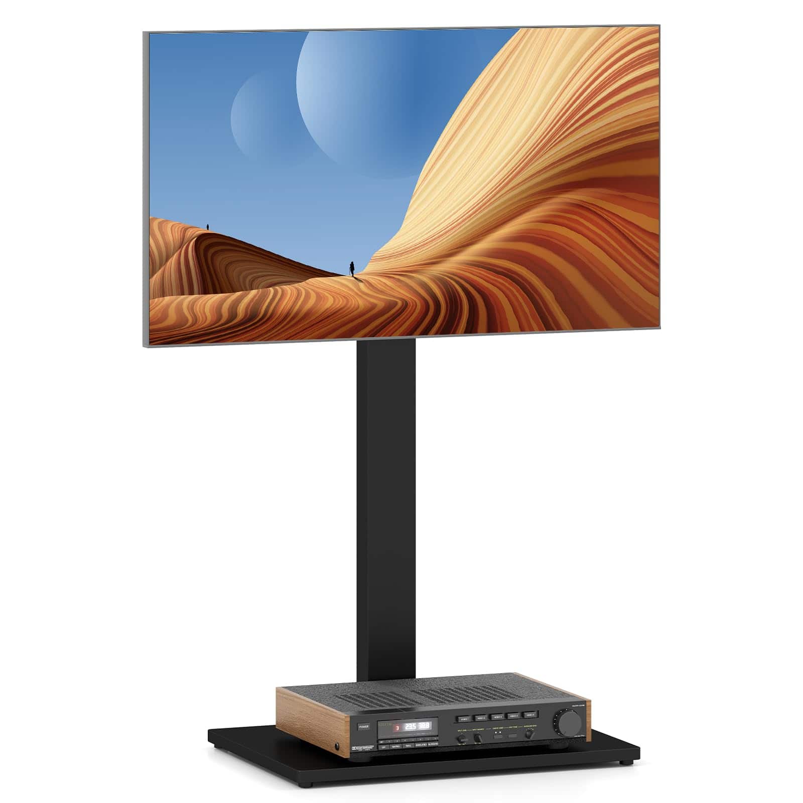 Ecooso - Height-Adjustable Floor TV Stand with AV Shelf for 32–70 Inch TVs - Black