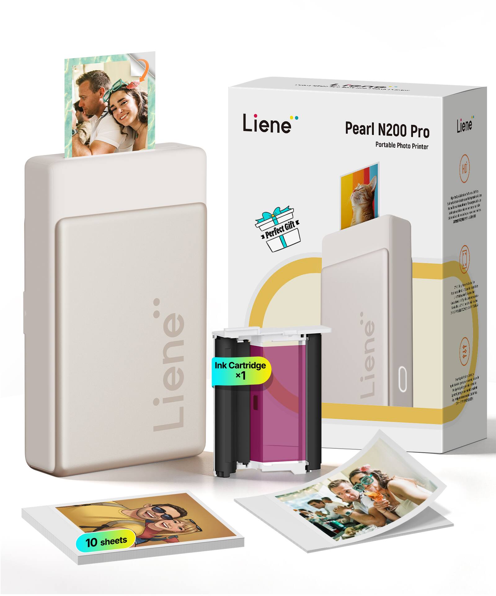 Liene Pearl N200 Pro Portable Photo Printer  
Liene Gift E  
3 Perfect Ink Cartridge x1  
Liene I  
nom  
8000 dE  
m - avae MO nh I  
2m 3 - NIRE TIN  
SAMDNAN  
anes M TE  
10 sheets