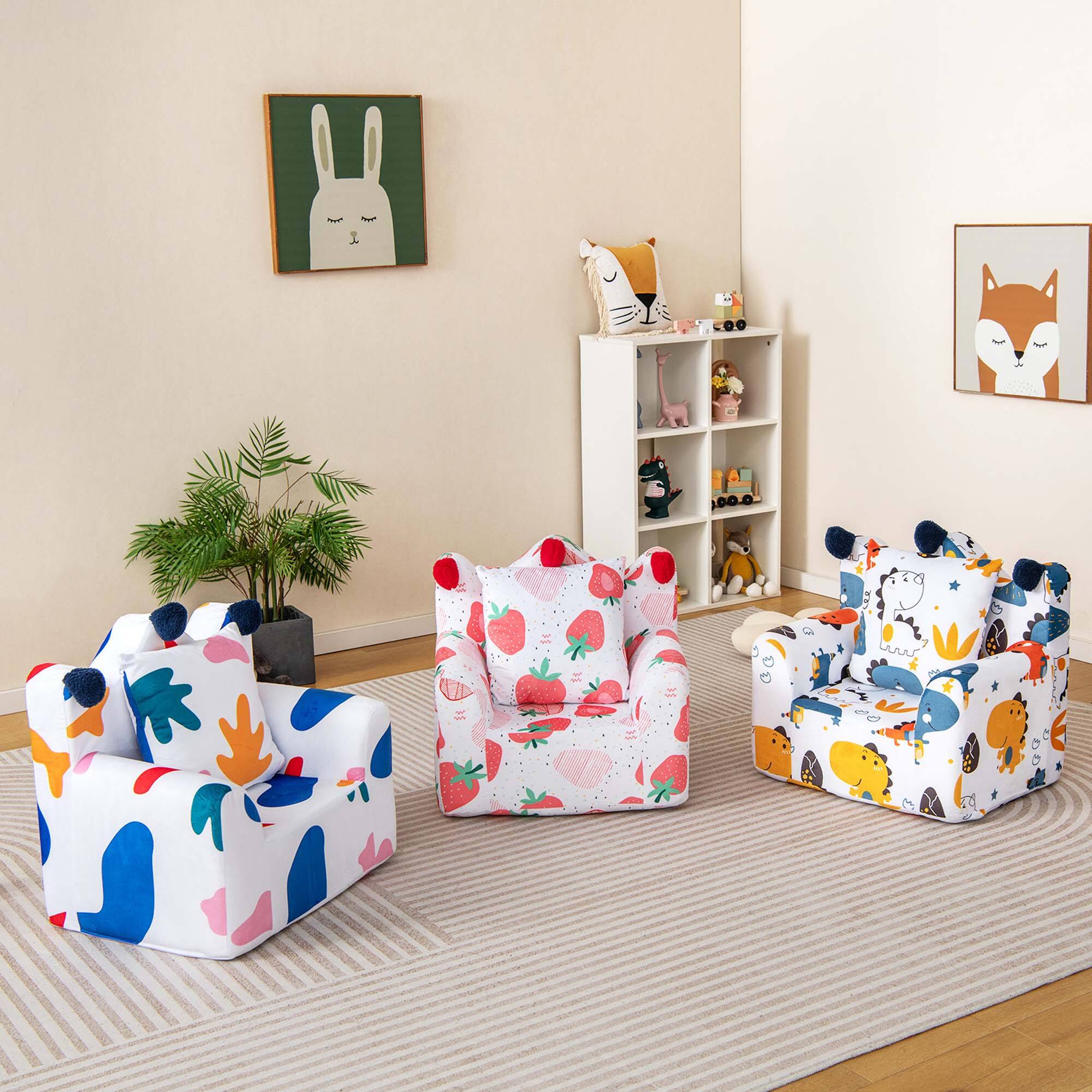 Alt View 3. Costway - Costway Kids Sofa Chair Foam Filled Armchair Dinosaur Toddler Couch with Cover & Pillow - Blue.