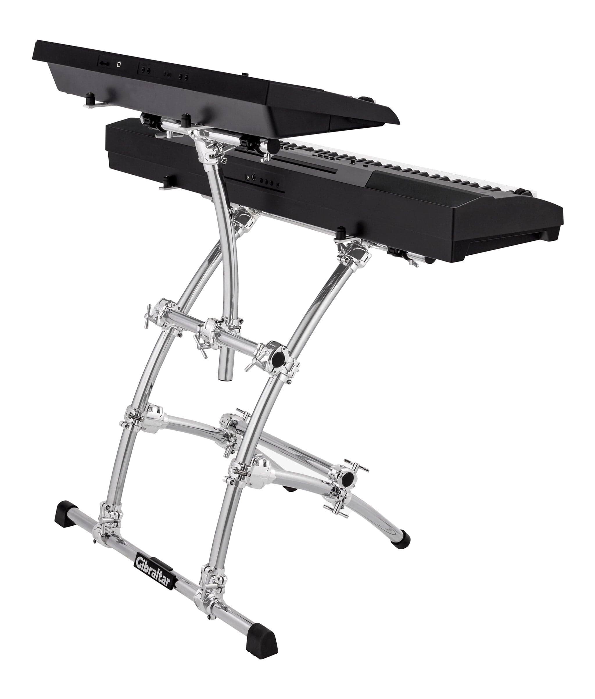 Alt View 3. Gibraltar Hardware - Double Key Tree Large 2-Tier Keyboard Stand, Dual-tier Keyboard Stand with Memory Locks 88-key, Chrome.
