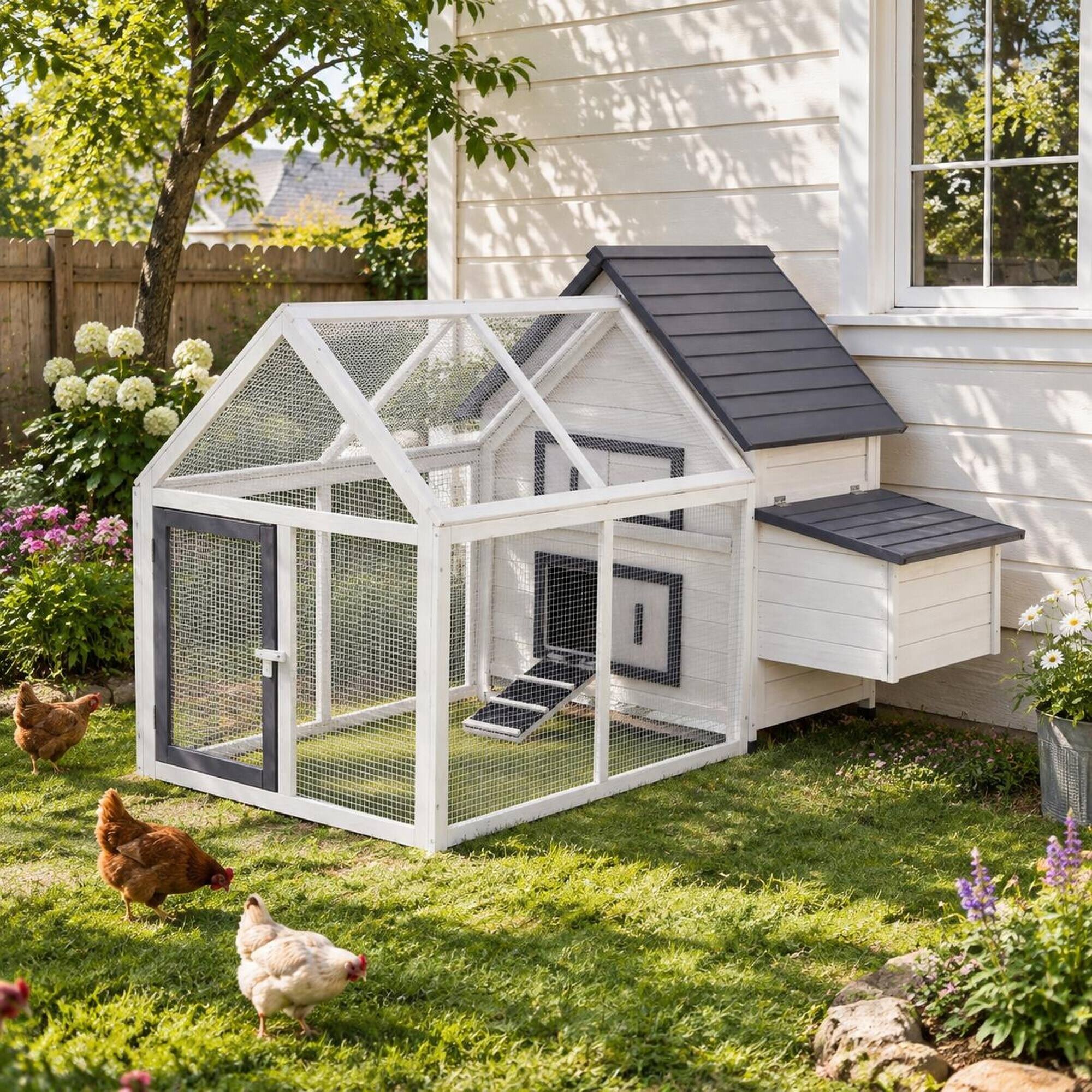 RYHNUYNE 65 in Wooden Chicken Coop, Detachable Run, Nesting Box ...