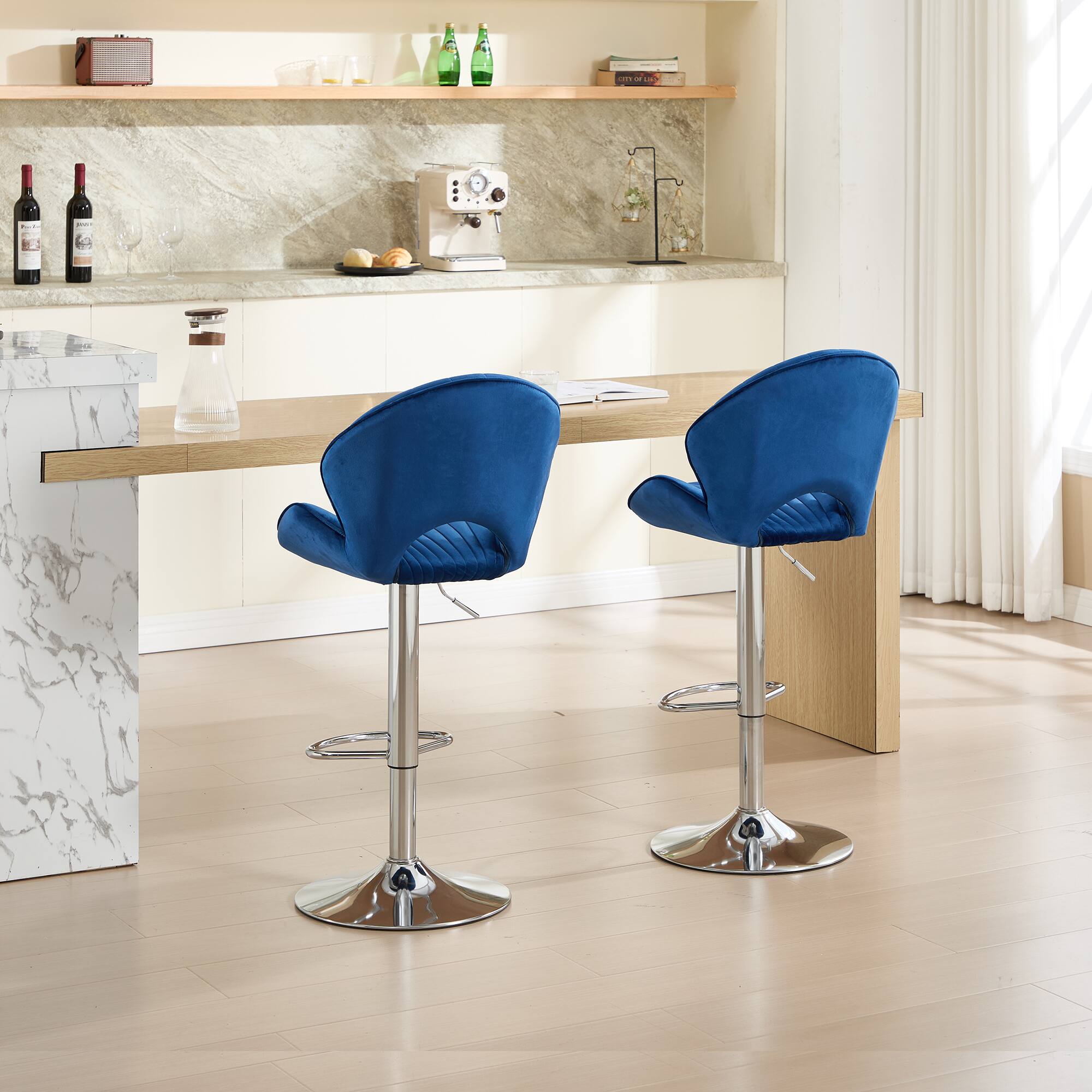 Back. Trinkets Crazed - Bar Stools Set of 2 - Adjustable Barstools with Back and Footrest, Counter Height Bar Chairs for Kitchen - Navy.