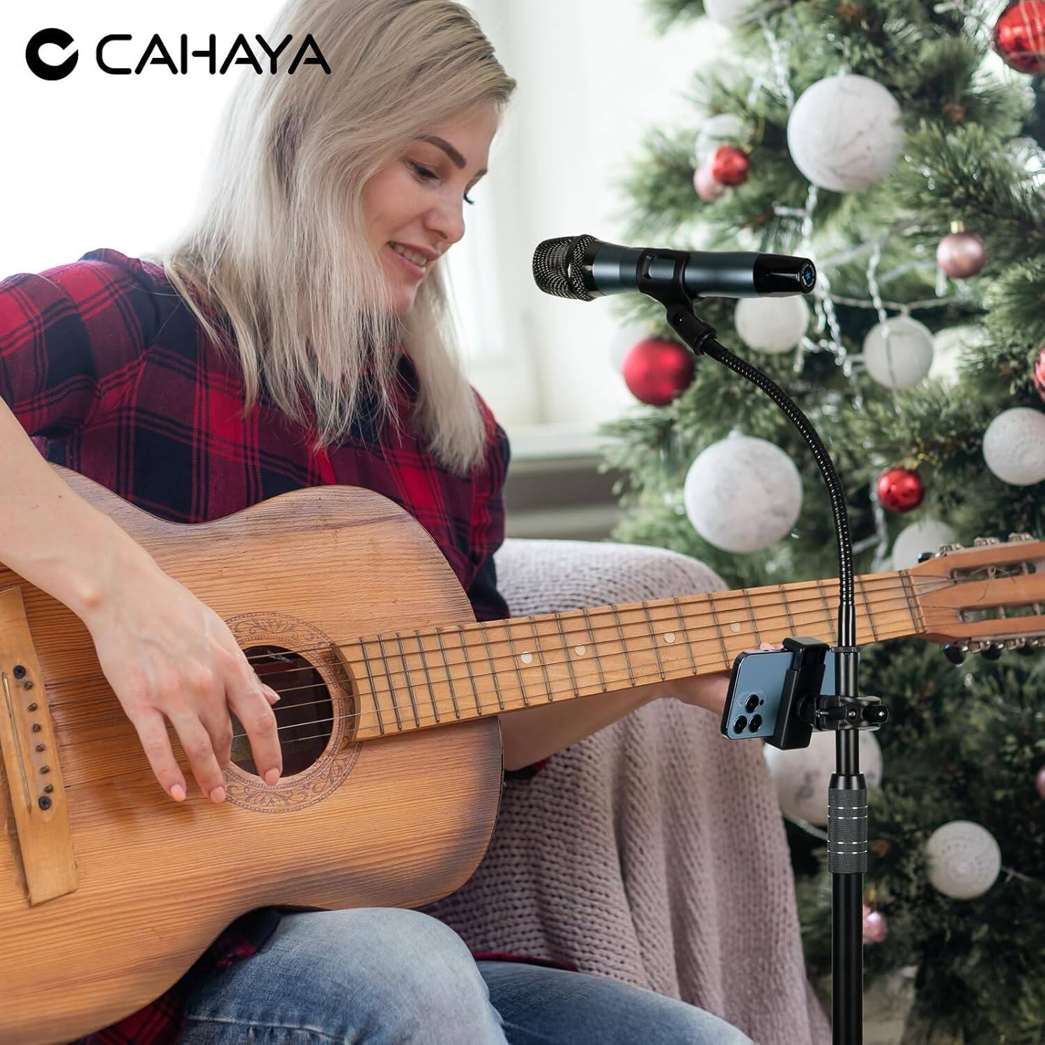 Alt View 5. CAHAYA - CAHAYA Dual-use Tripod Microphone Stand with Phone Holder Gooseneck Floor Mic Stand Portable CY0312.