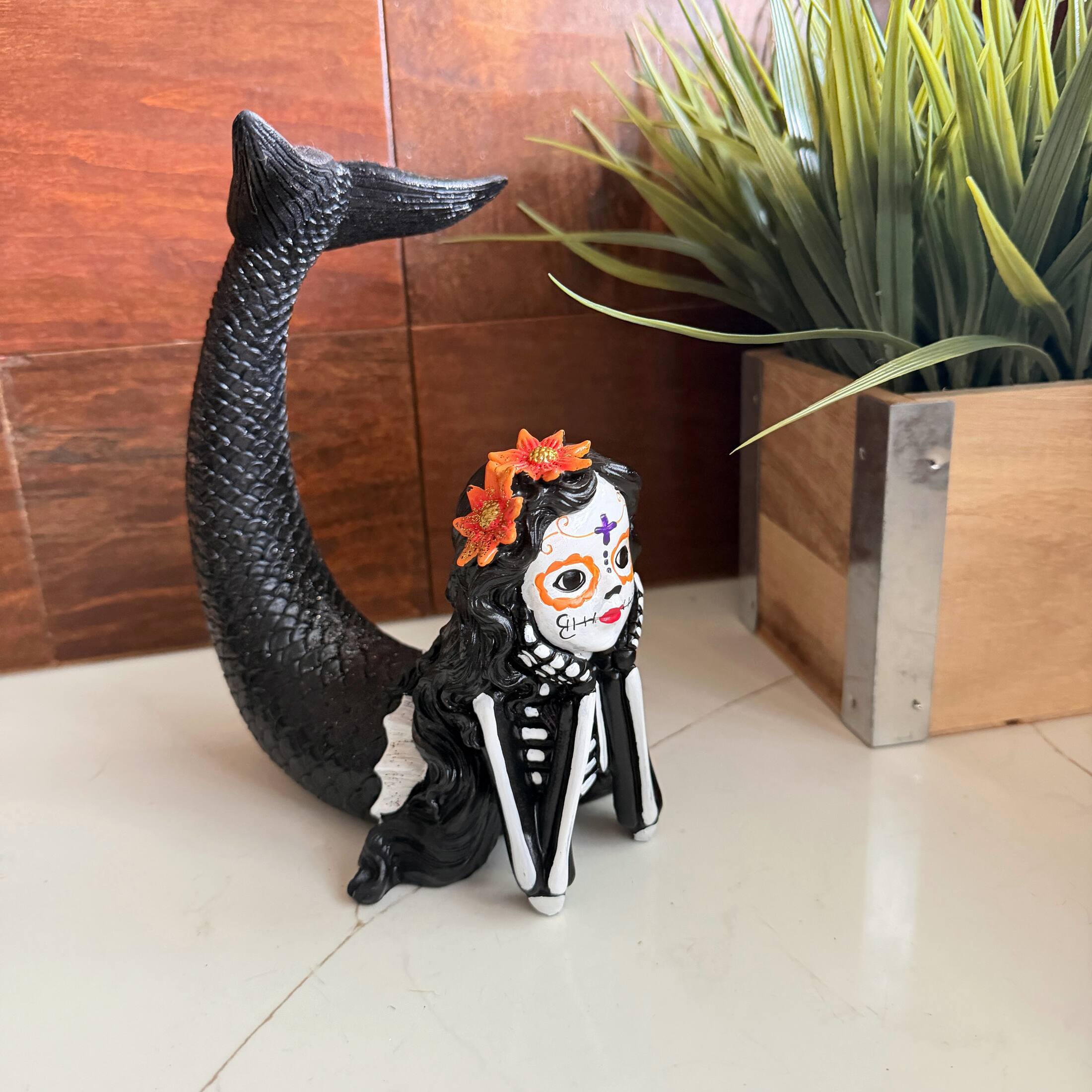 Alt View 5. Things2Die4 - Day of the Dead Mermaid Figurine Resin Skeleton Decor 7.75 Inch Tabletop - Multicolor.