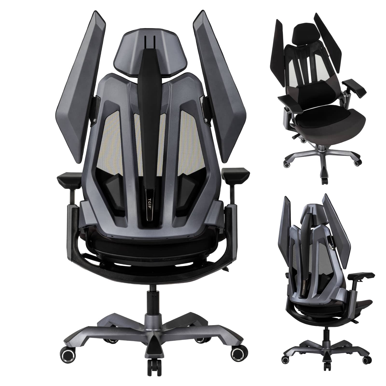 TGIF GAMING - T0 Max Ergonomic Gaming Chair Office Chair for Gaming Competitions Dynamic Comfort Seatback Sync Chassis - Silver Gray