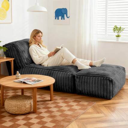 Front. LOVMOR - 63 Inch Flannelette Bean Bag Chairs For Apartment Reading Gaming Soft Touch Cozy Indoor Lounge Seating Comfort - DARK GREY.