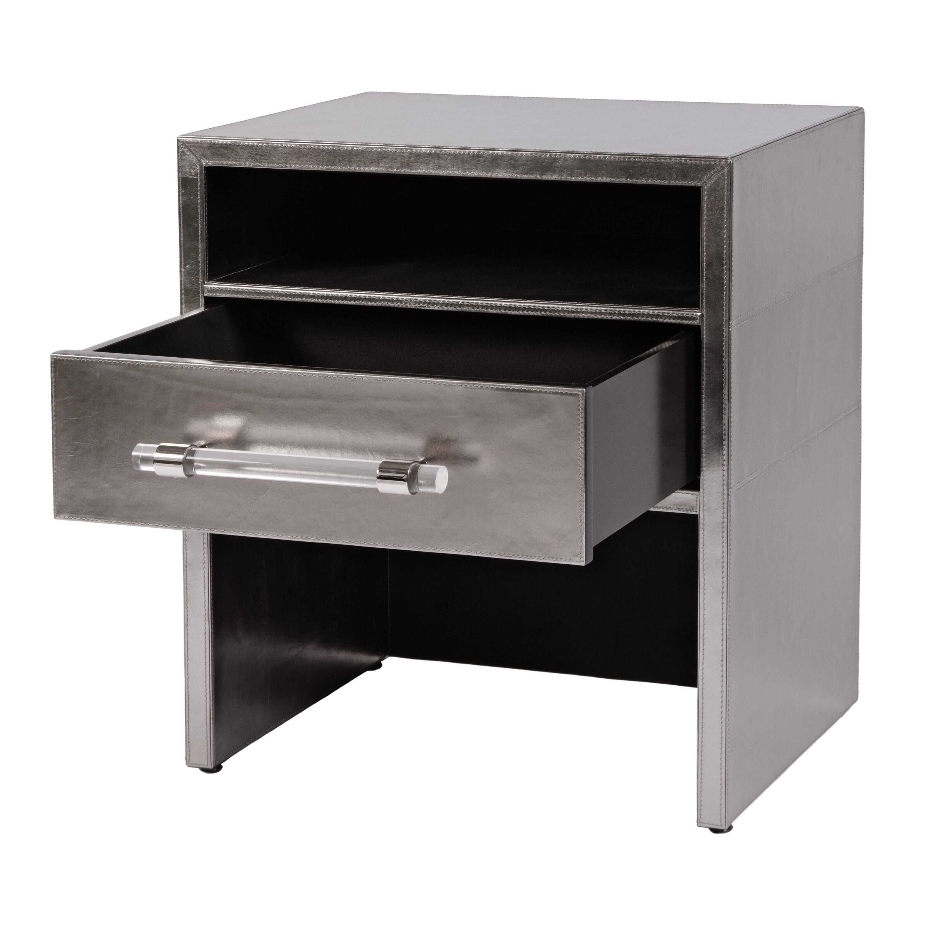 Alt View 1. Butler Specialty - Allman 24 in. W Rectangular Wood and Leather 1 Drawer Nightstand with Open Shelf - Silver.