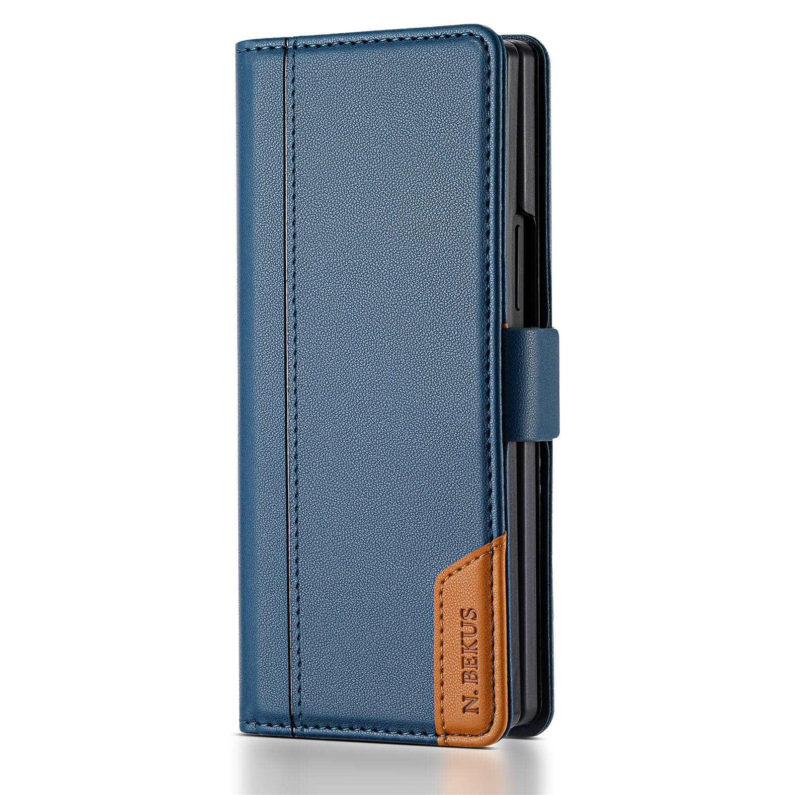 Back. Dteck - Wallet Case for Samsung Galaxy Z Fold8 Ultra, Leather Folio Cover with Card Slots & Magnetic Closure - Blue.