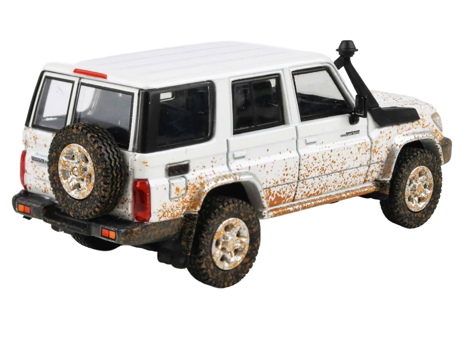 Left. Paragon - 2014 Toyota Land Cruiser 76 White (Dirty Off Road Effect) 1/64 Diecast Model Car by Paragon Models - White.