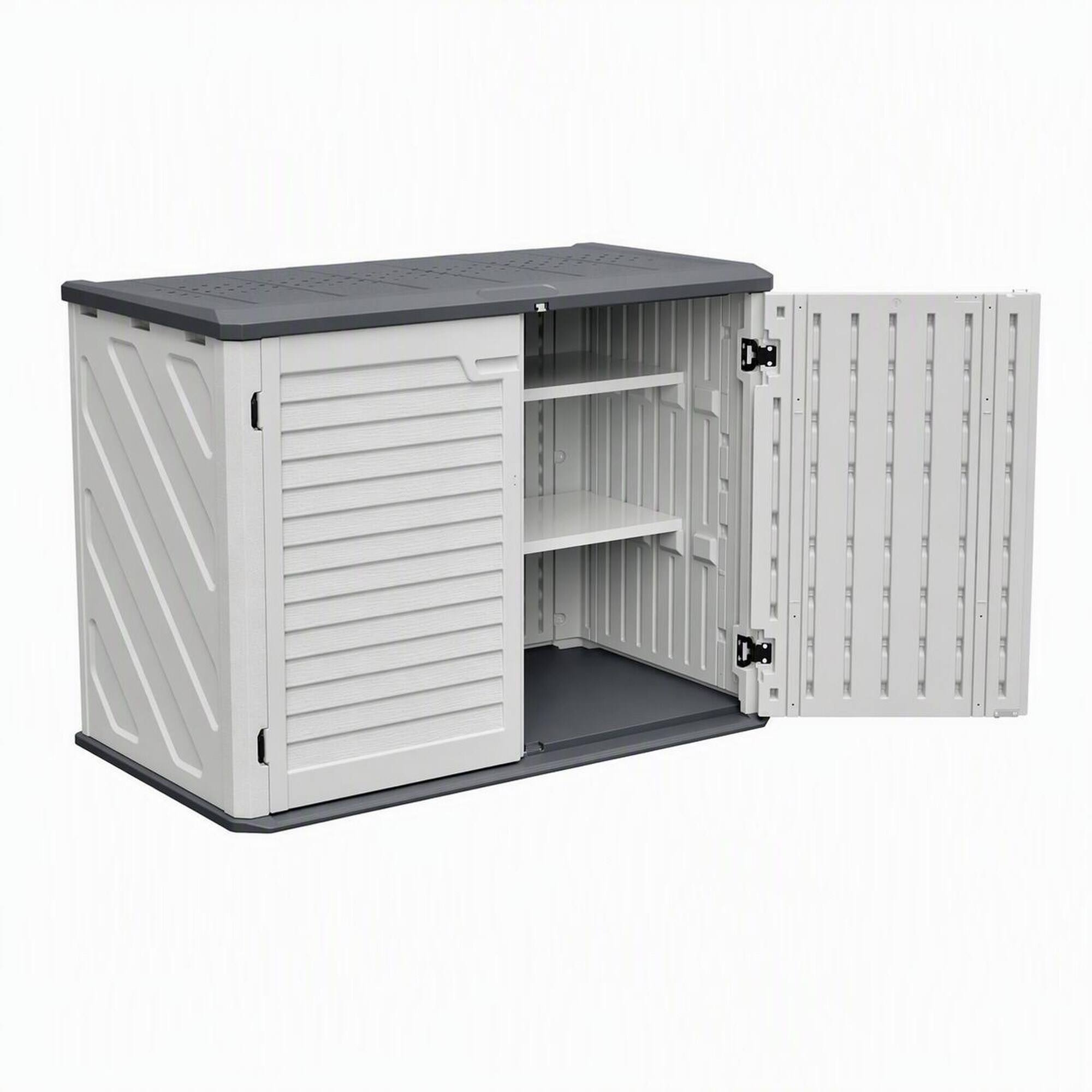Front. RYHNUYNE - Ivory White Storage Cabinet Removable Shelf Lockable HDPE Resin Deck Box 28 cu ft - White.