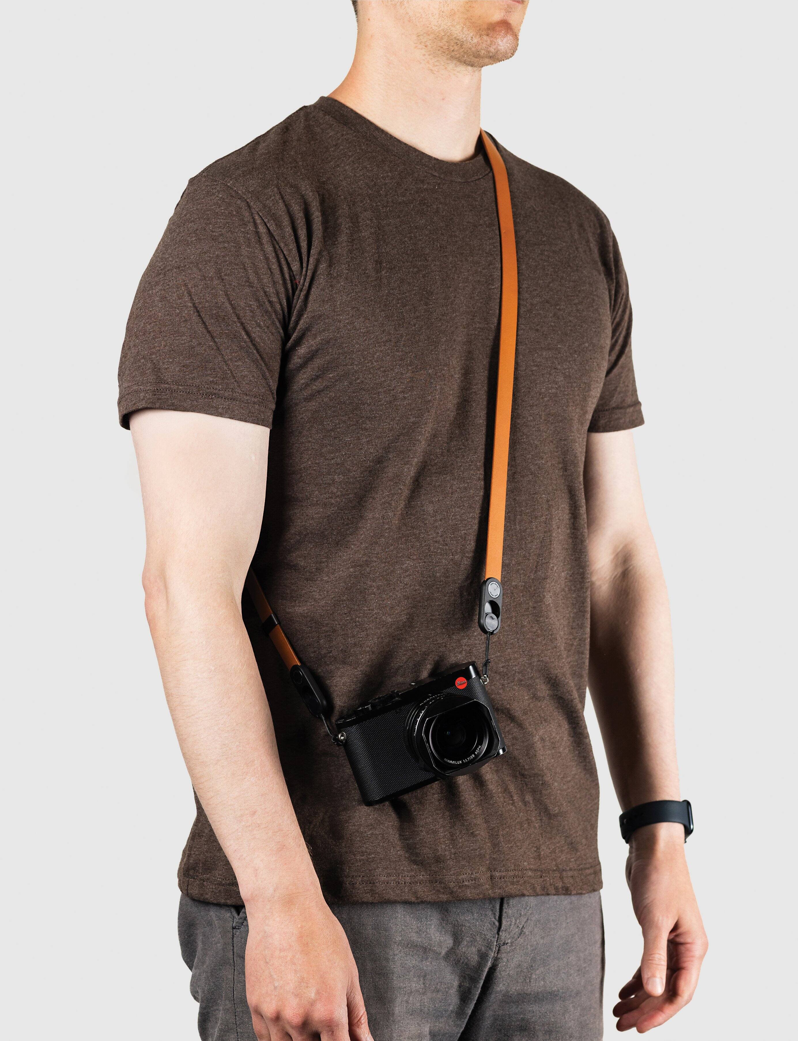 Angle. Peak Design - Form Leather Camera Strap Long Amber - Amber.