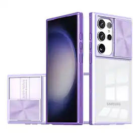 Kitcheniva - Rear Lens Sliding Rugged Clear Case For Samsung Galaxy S24 Ultra - Purple