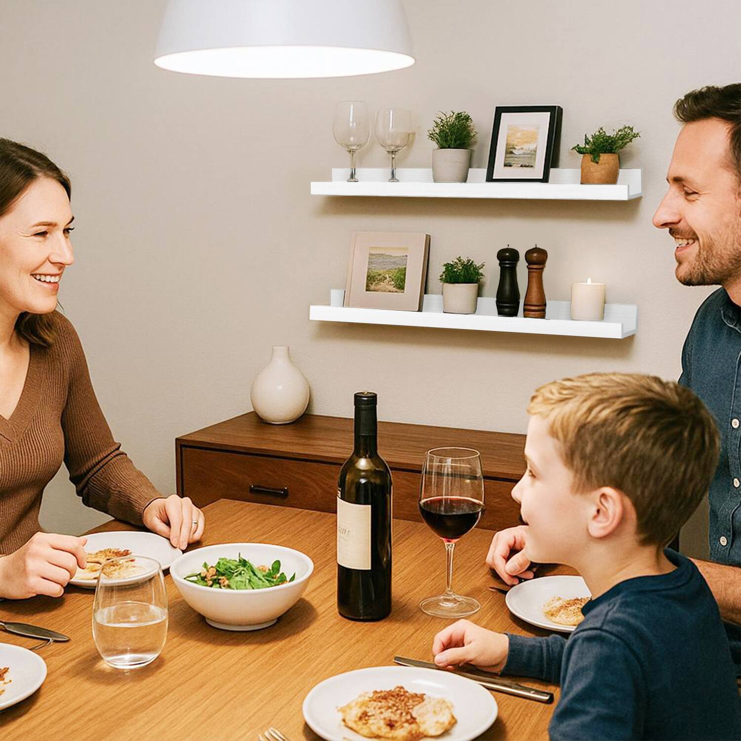 Alt View 3. BOMEDA - 2 Pack 24 in Floating Picture Ledge Shelves, Modern Wood Wall Shelf for Photos, Books, Room Decor for Living Room - White.