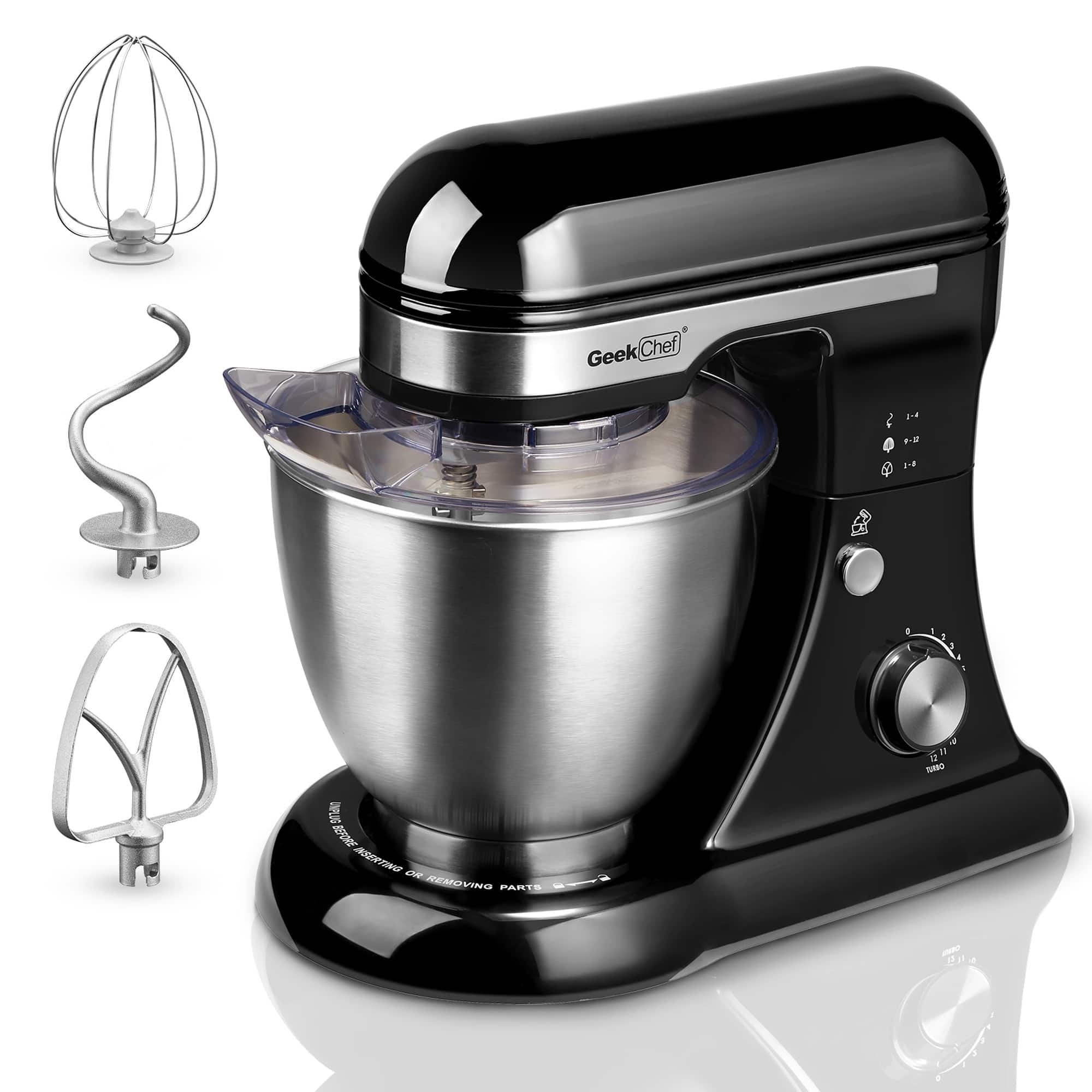 Boyel Living - Geek Chef Electric Stand Mixer, 4.8QT 12 Speeds Tilt-head Food Mixer with Dough Hook, Rotary Knob for Home Kitchen Use - Black