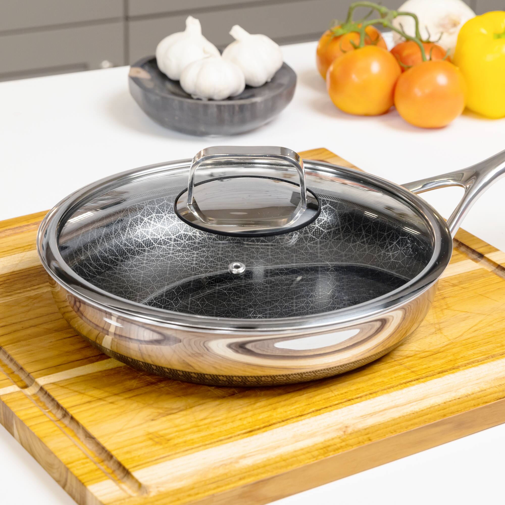 Alt View 4. Livwell Brands - DiamondClad™ 10" Tempered Glass Lid with Silicone Rim, Cool Touch Insulated Handle, Dishwasher Safe – Clear - Silver/Glass.