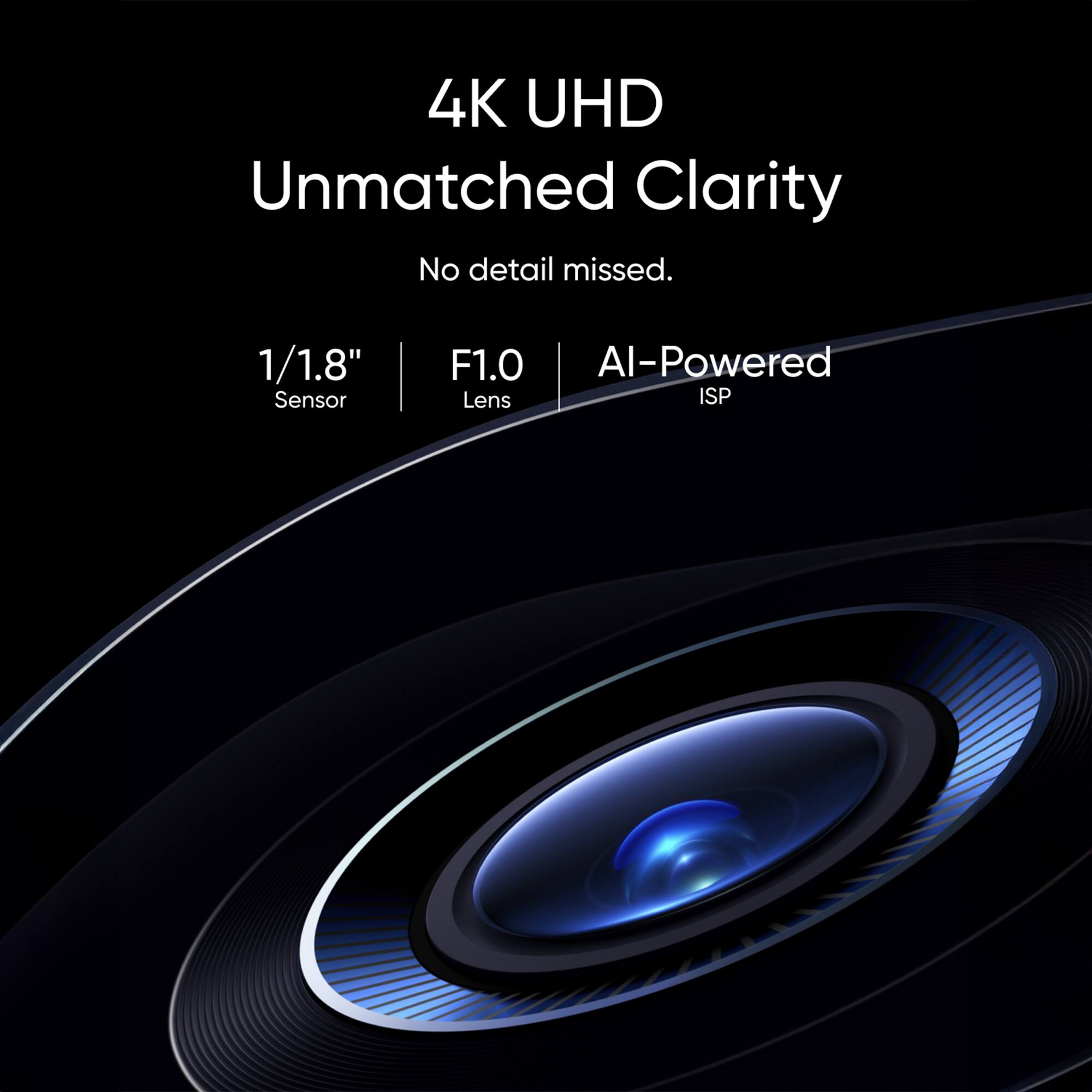 4K UHD Unmatched Clarity No detail missed. 1/1.8" Sensor F1.0 Al-Powered Lens ISP
