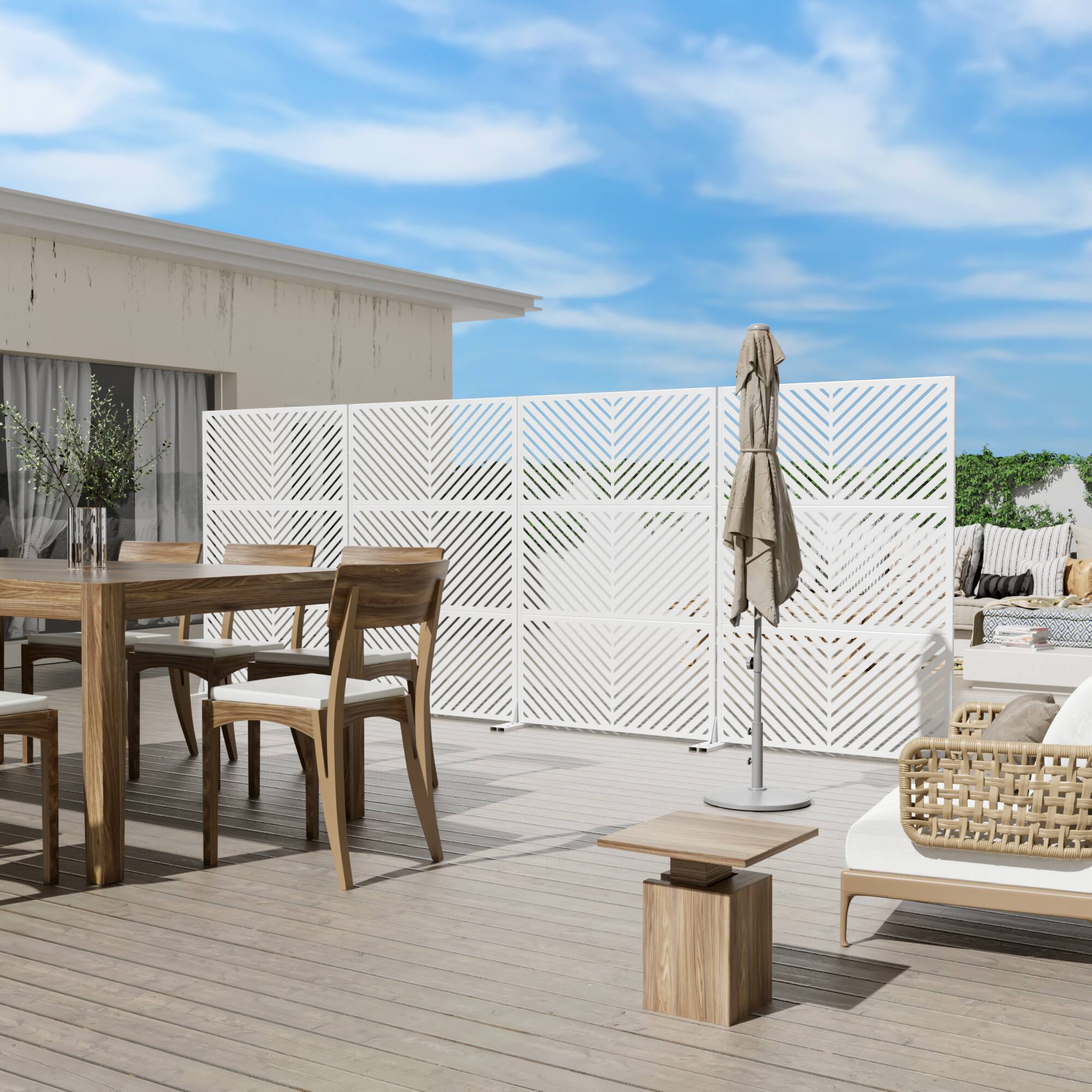 Alt View 2. PexFix - 72 in. x 47 in. Parallel Pattern Metal Outdoor Privacy Screen & Panels, Freestanding Garden Divider Fence - White.