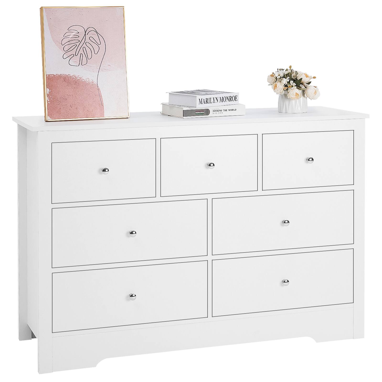 VEVOR - 7 Drawer Dresser, Wooden Chest of Drawers with Sliding with Anti-tip Device, Modern Minimalist Dresser Chest - White