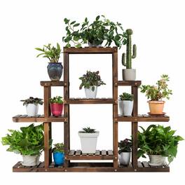 Costway - 6-Tier Flower Wood Stand Plant Display Rack Multifunctional Storage Shelf - Brown