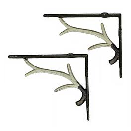 Zeckos - Set / 2 Cast Iron White Deer Antler Decorative Shelf Brackets Wall Decor Corbels - Off-white