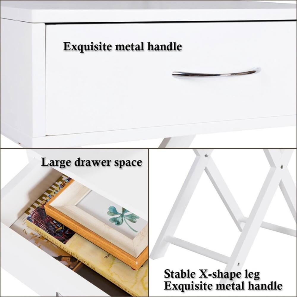 Exquisite metal handle  
Large drawer space  
Stable X-shape leg  
Exquisite metal handle
