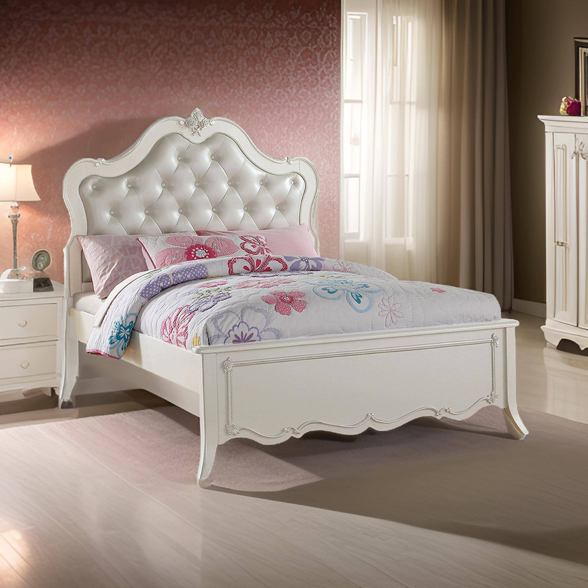 Alt View 5. Manhattan Lane - Pine Wood Twin Bed With Button Tufted Headboard - White.