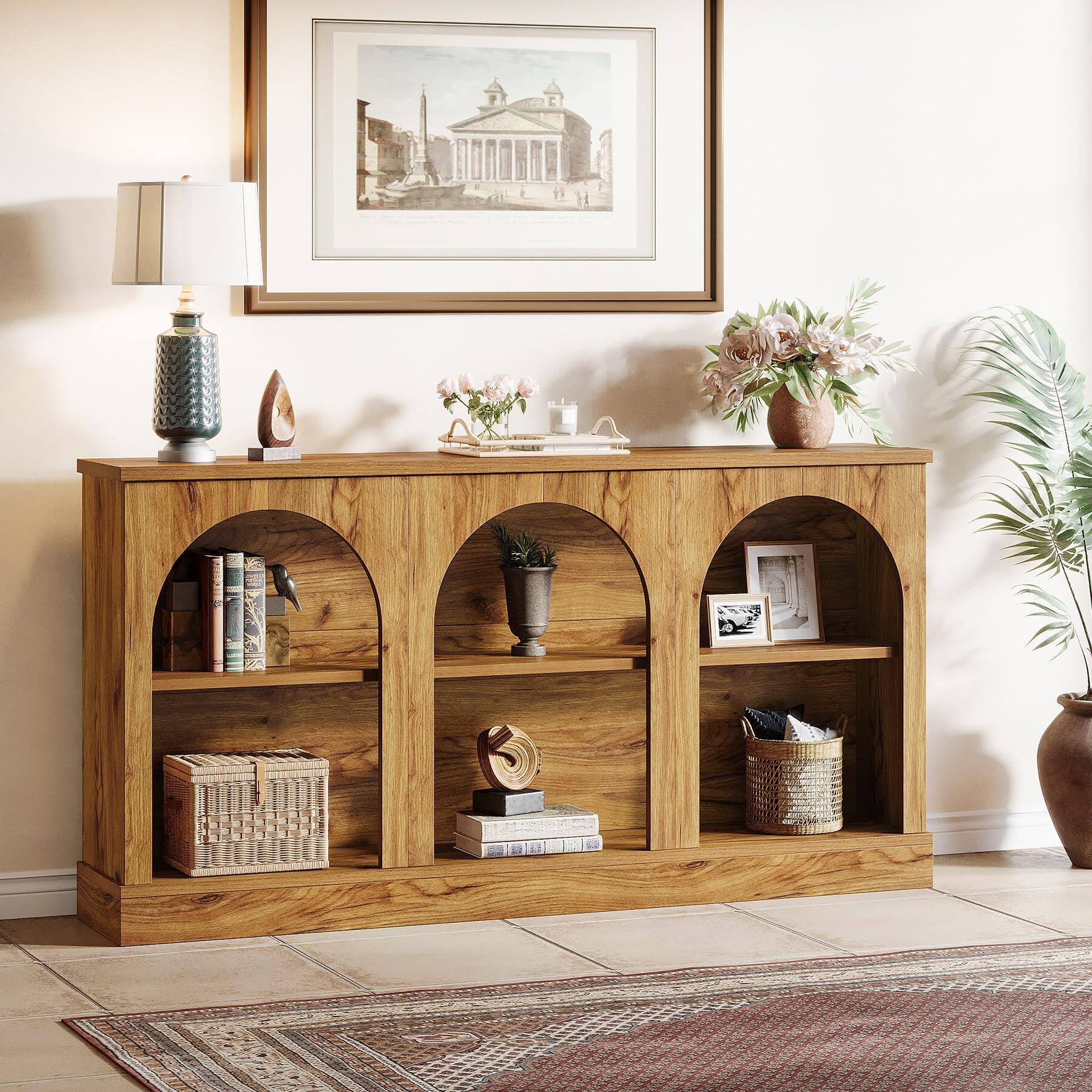 Alt View 4. Tribesigns - Console Table with Storage, 63" Long Arched Entryway Table - Natural Wood.