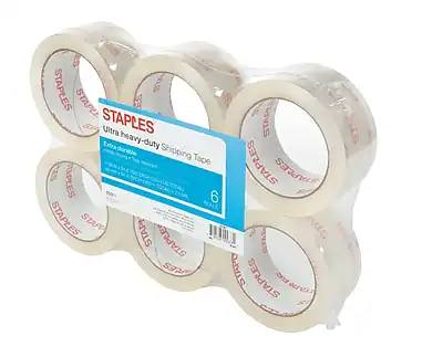 STAPLES Ultra Heavy-Duty Shipping Tape
6 Rolls
100% Recyclable
1.5" x 100 yds per roll
600 yds total