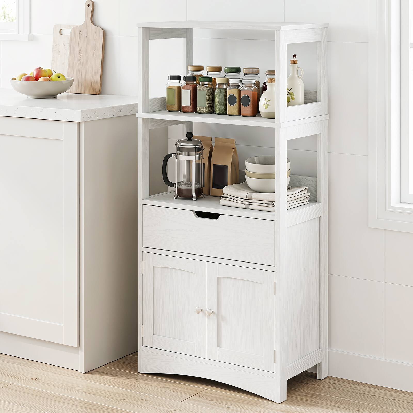Alt View 1. Costway - Costway Bathroom Storage Cabinet Floor Cabinet w/Drawer Shelf Cupboard - White.