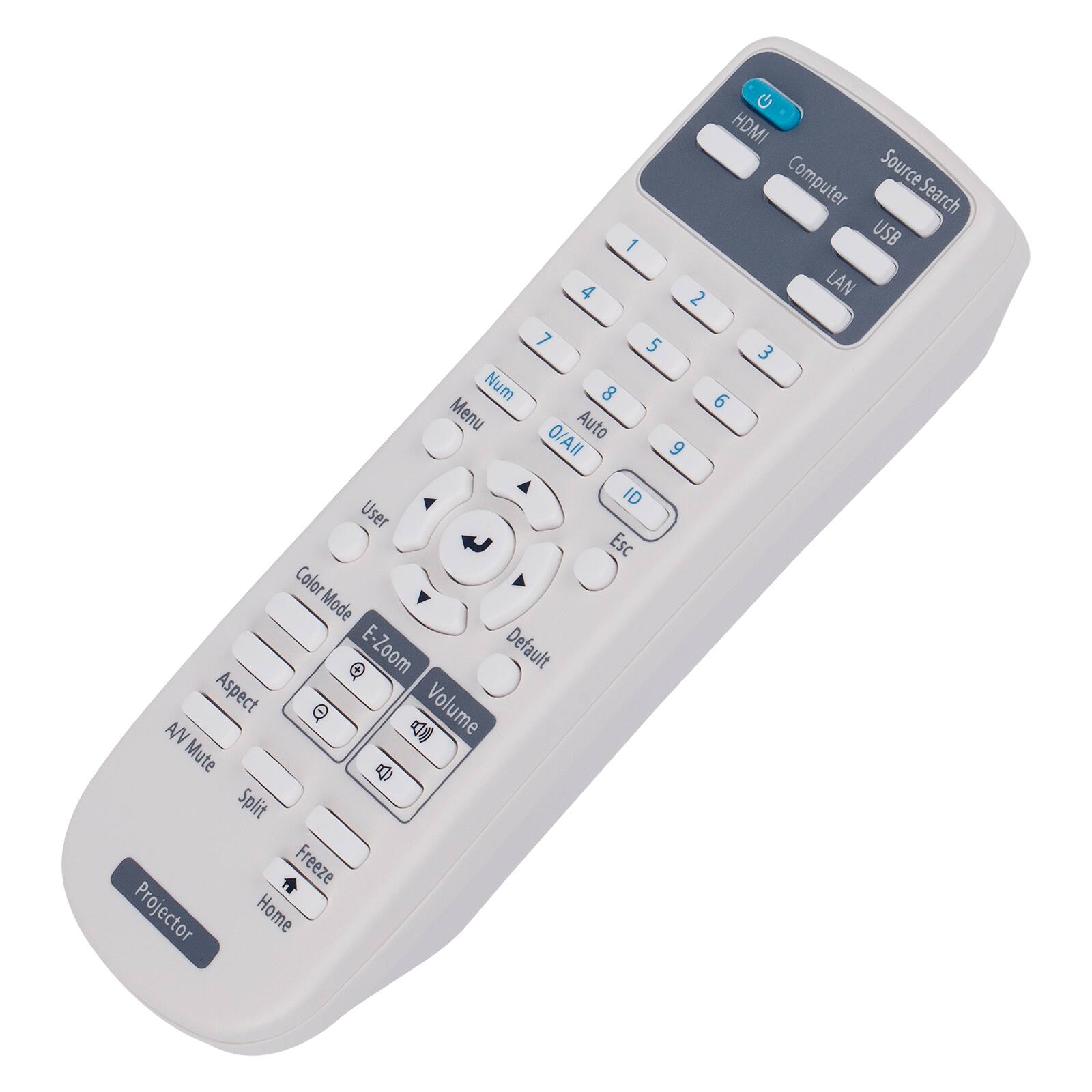 4 1 2 HDMI Computer Source Search Source Search USB LAN 7 5 Num 8 Menu Auto O/All 9 ID User Esc Color Mode E-Zoom Default Aspect Volume AV Mute 8 Split Freeze Projector Home 6 3