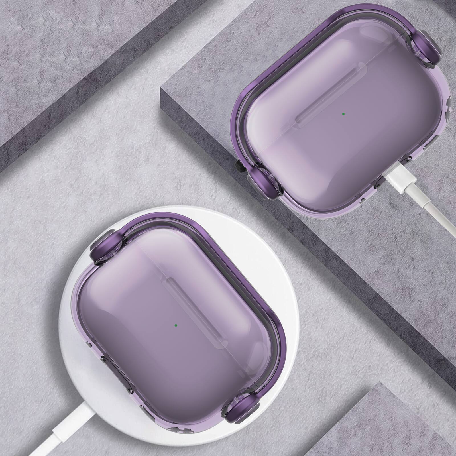 Angle. Dteck - For Airpods Pro 3rd Gen (2025) Slim Fit Clear Kickstand Shockproof Drop Protection Case With Anti-Loss Ring - Purple.