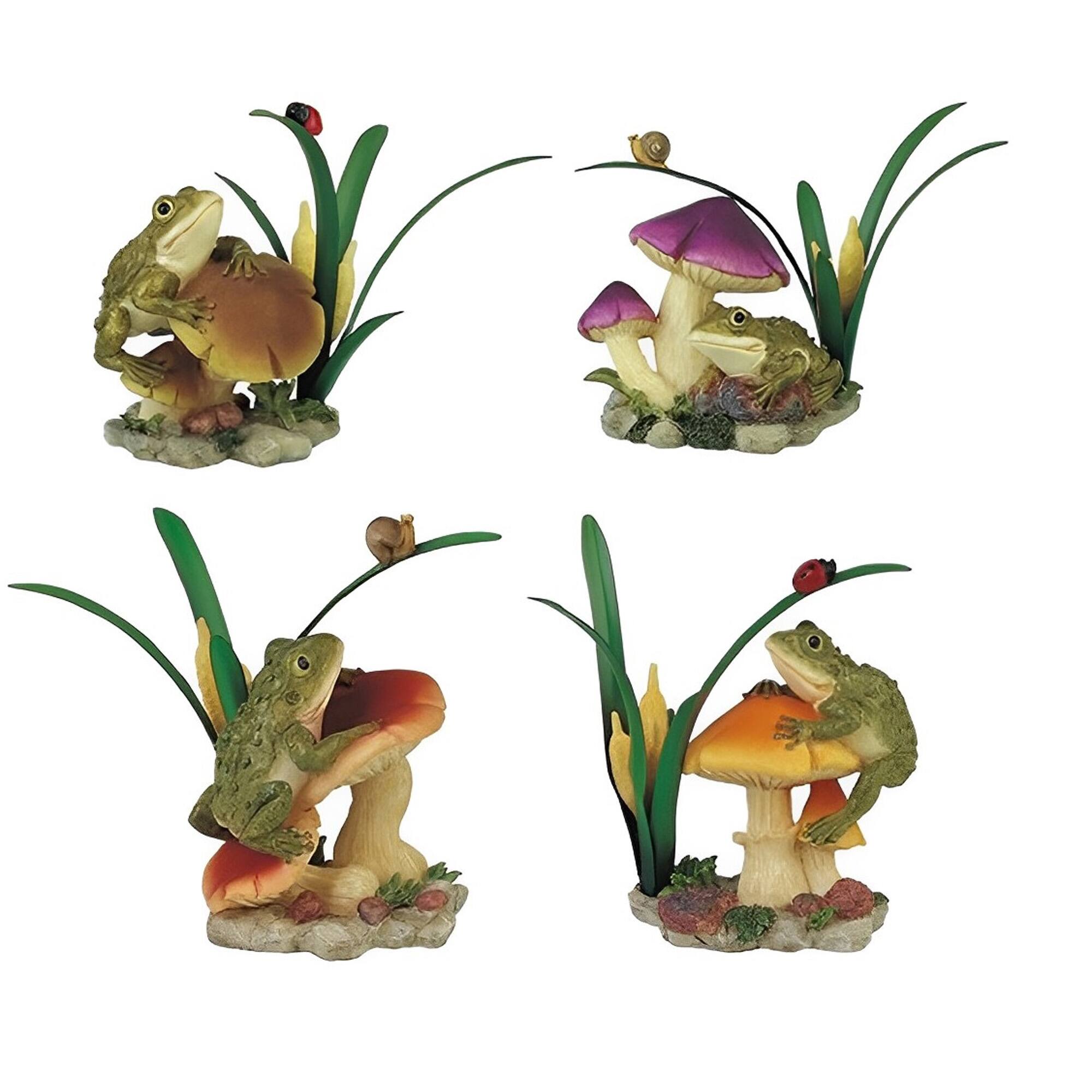 FC Design - 4-PC Frog Leaning on Mushroom 4"H Office Desk Tabletop Home Decor Gift - Multi-Color