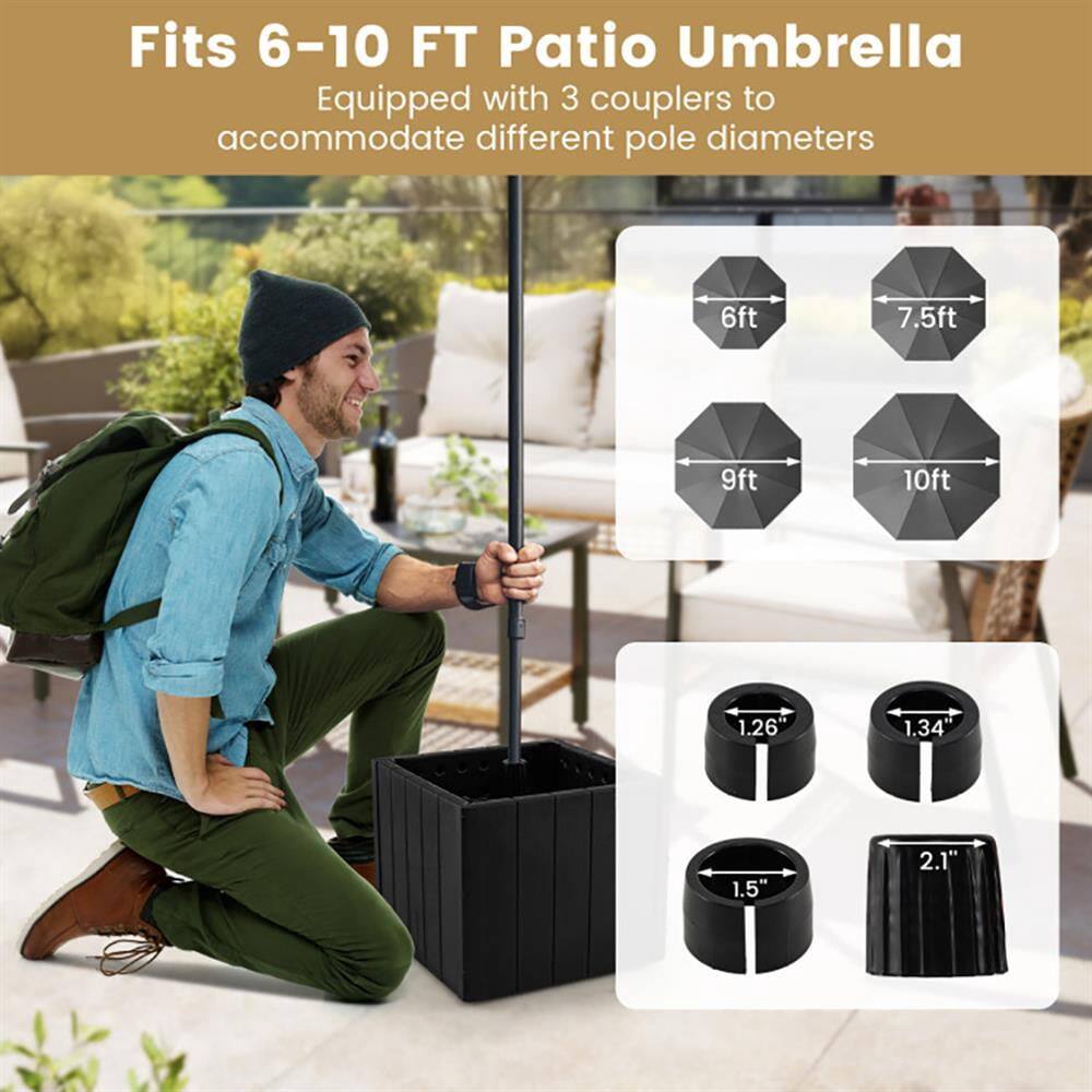 Fits 6-10 FT Patio Umbrella  
Equipped with 3 couplers to accommodate different pole diameters  

6ft  
7.5ft  
9ft  
10ft  

1.26"  
1.34"  
1.5"  
2.1"