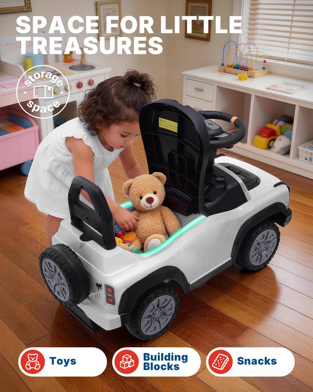 SPACE FOR LITTLE TREASURES  
storage space  
Toys  
Building Blocks  
Snacks