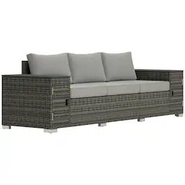 Outsunny - Seater Wicker Outdoor Couch Patio Sofa with Storage - Gray