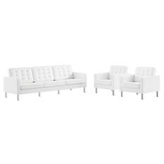 Front. Modway - Loft 3-Piece Tufted Vegan Leather Furniture Set by Modway - Silver White.