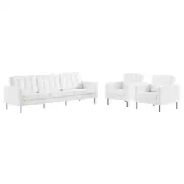 Loft 3-Piece Tufted Vegan Leather Furniture Set by Modway - Silver White