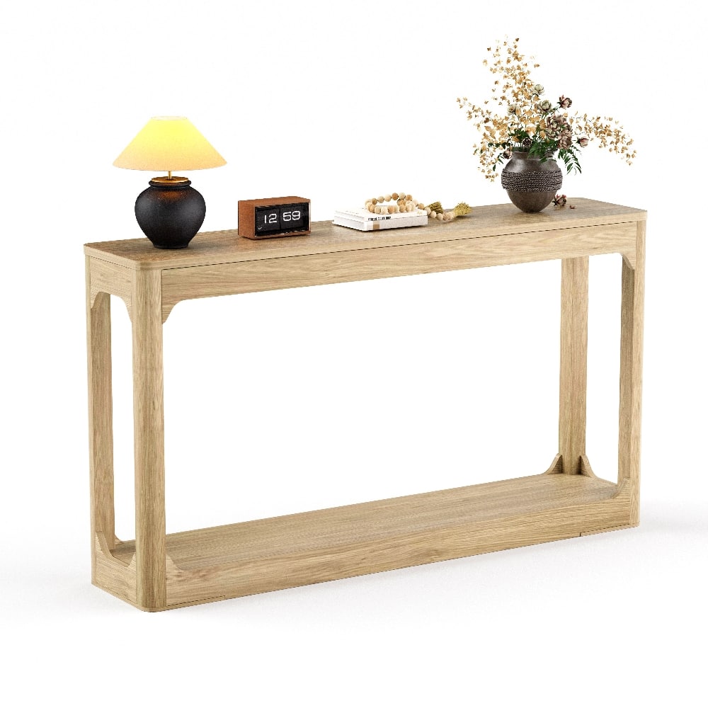 "Loheer - 55.1"" Curved Leg Console Table Slim Wooden Entryway Sofa Table - Natural" price history on PriceWatchPro