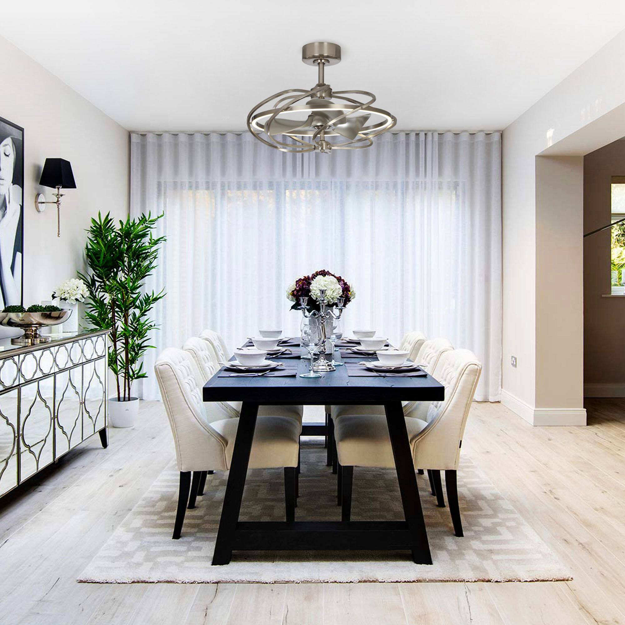 Back. Parrot Uncle - 27" Modern Nickel 3-Blade LED Ceiling Fan with Remote Control - Nickel.