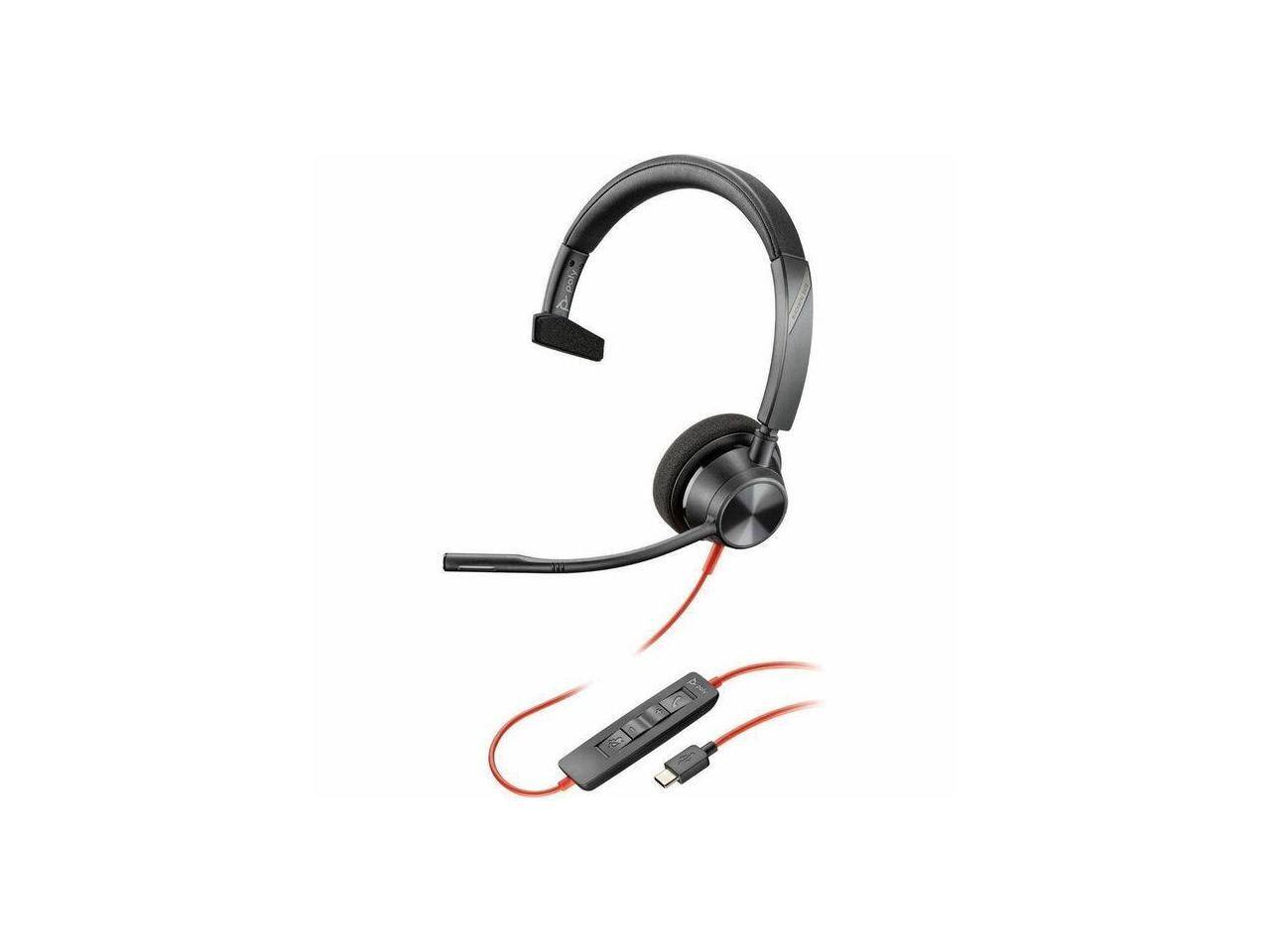 Front. HP - Poly Blackwire 3310 USB-C Monaural Headset - 7ft, 3.5mm, Black - Black.