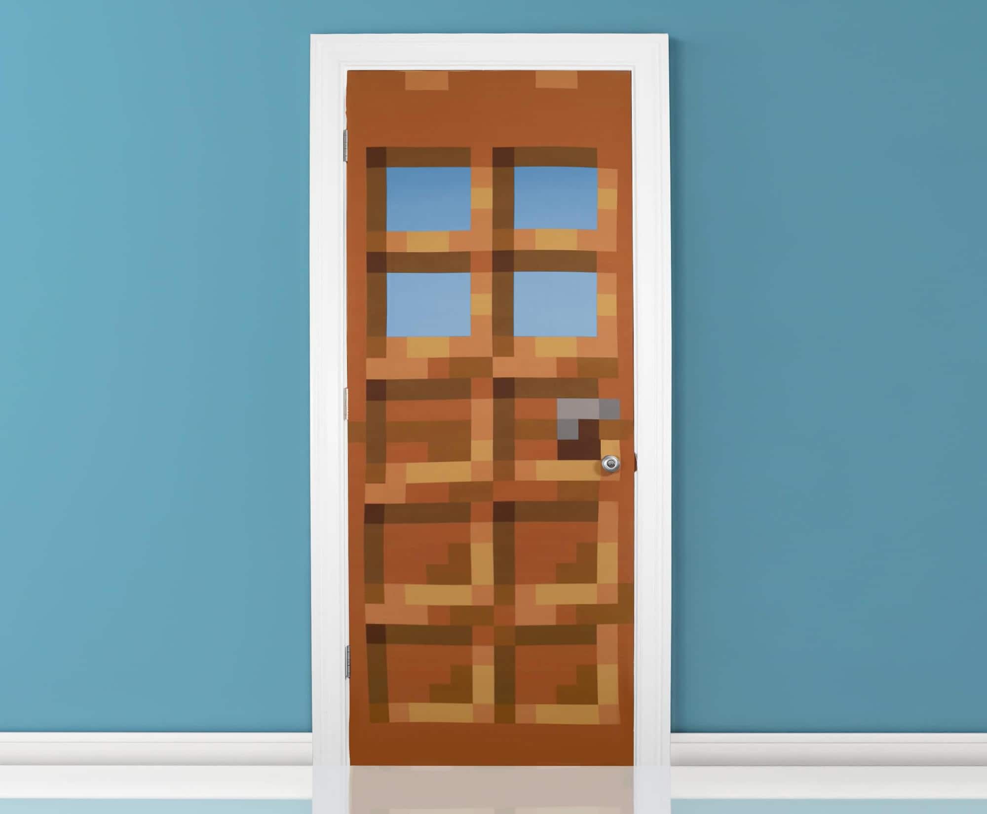 Ukonic - Minecraft Oakdoor Fabric Door Cling | 34 x 82 Inches - Brown