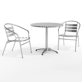Emma + Oliver - 31.5'' Round Indoor-Outdoor Table Set with 2 Slat Back Chairs - Aluminum