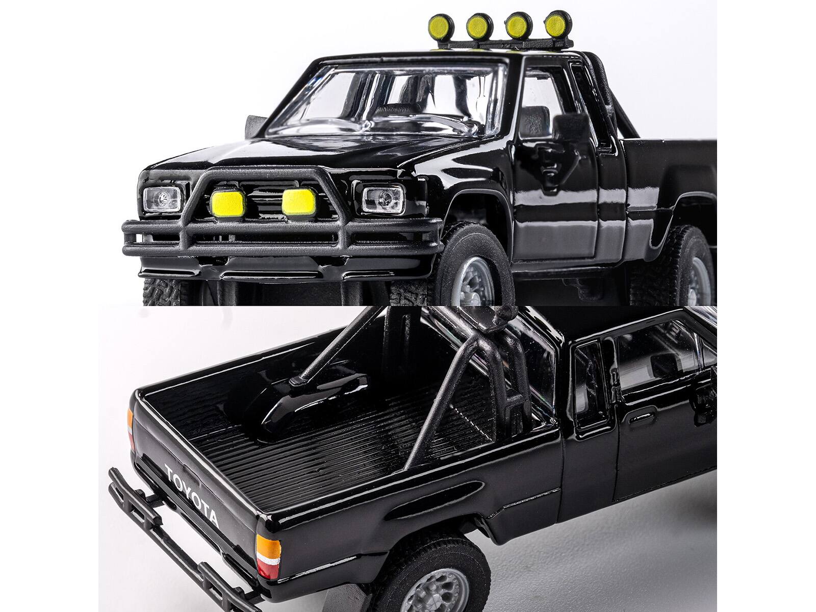 Alt View 1. Majorette - 1985 Toyota Hilux SR5 Pickup Truck Black "Collection" Series 1/64 Diecast Model Car by Majorette.