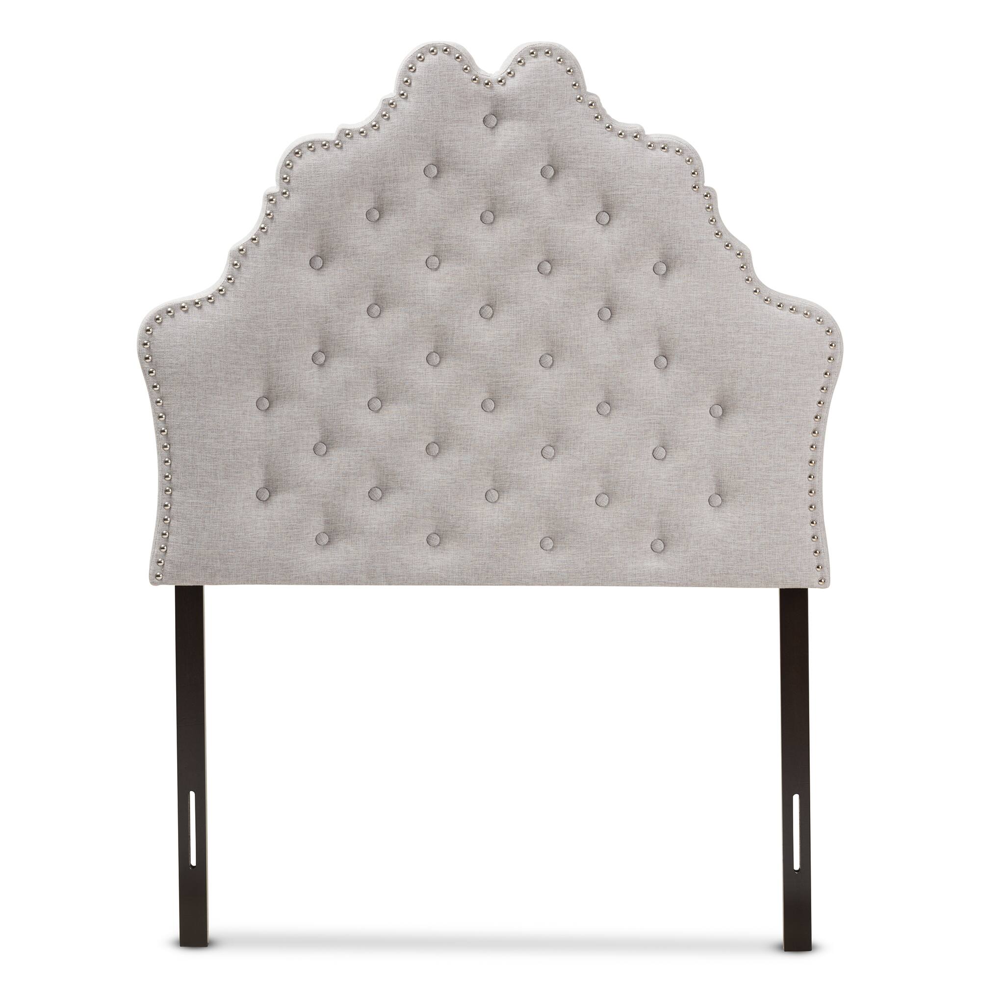 Angle. Baxton Studio - Hilda Modern and Contemporary Fabric Twin Size Headboard - Greyish Beige.